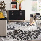 Nourison Aloha Indoor/Outdoor Black White 9' x 12' Area Rug, Tropical, Botanical, Easy Cleaning, Non Shedding, Bed Room, Living Room, Dining Room, Deck, Backyard, Patio (9x12)