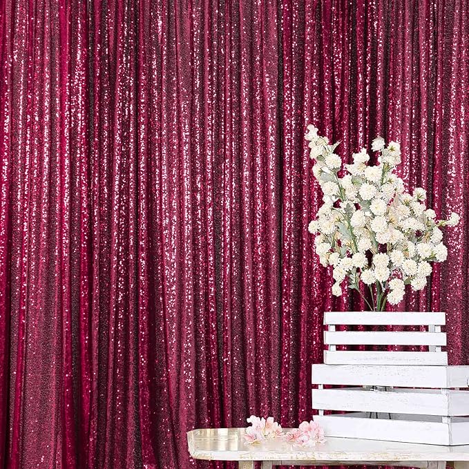 ShiDianYi 8FTx10FT Burgundy Sequin Glitter Backdrop Curtain - Sparkling Photo Booth Background for Weddings, Christmas Parties, Bridal Showers