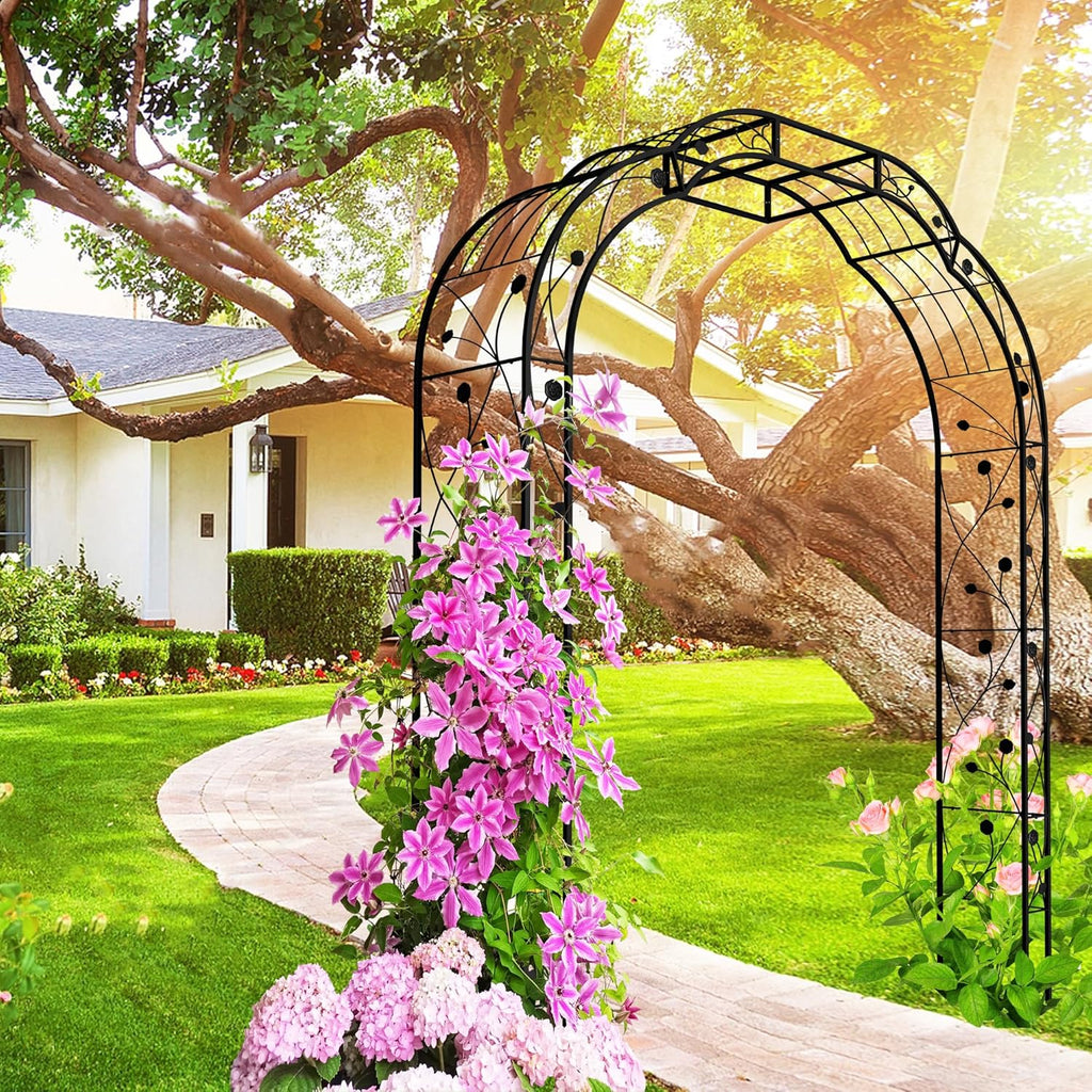 Metal Garden Arch 98.4" H Garden Arbor Trellis for Outdoor Climbing Plants Support Rose Lawn Tall Super Large Event Arch(XL, Black)