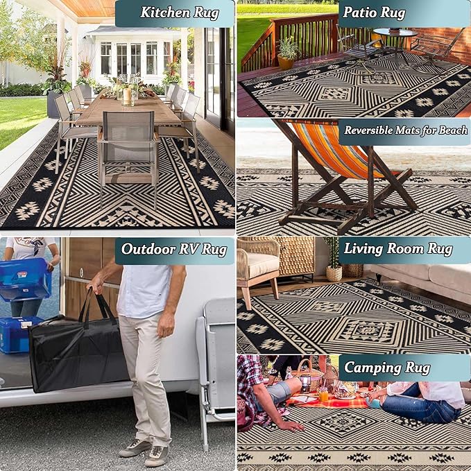 HiiARug Outdoor Rug 5'x7' Outdoor Plastic Straw Rug Waterproof Patio Mat Camping Rug Reversible RV Mat Outdoor Area Rugs for Outdoors, RV, Patio, Backyard, Deck, Camping