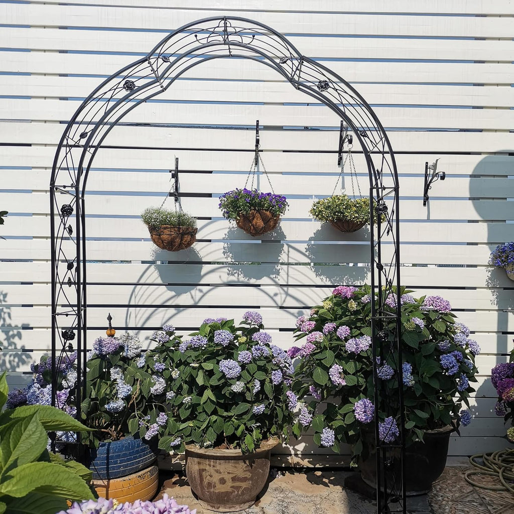 Metal Garden Arch, Garden Arch Trellis for Climbing Plants Outdoor, Garden Arbor for Weddings Party Events Decoration, Assemble Freely with 8 Styles, 59" L X 15" W X 98.4" H, Black