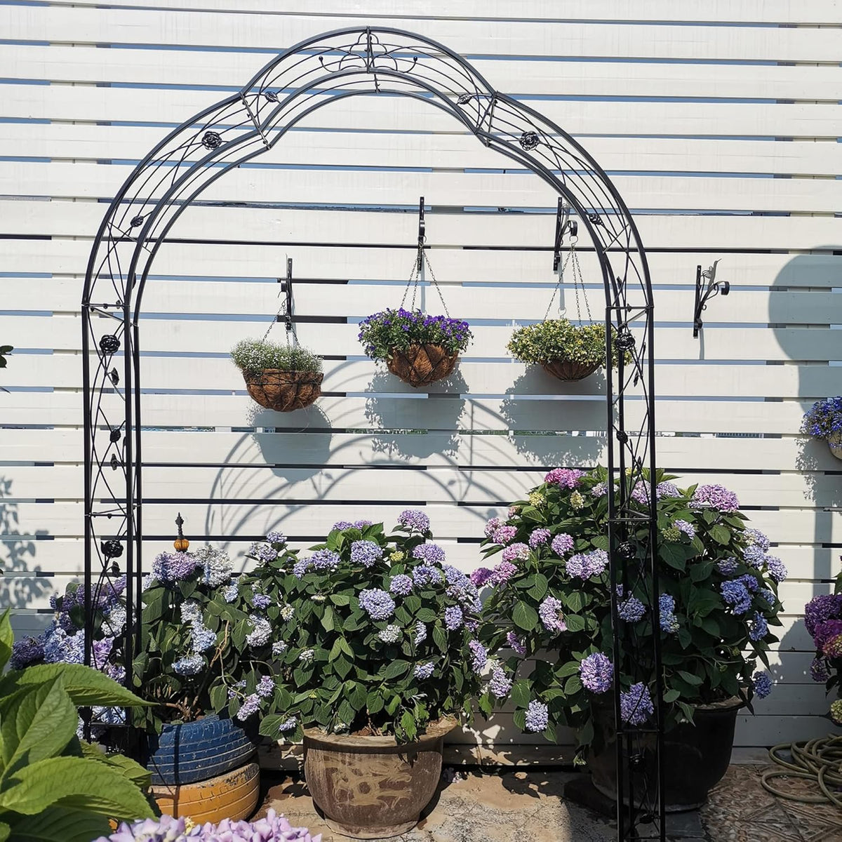 Metal Garden Arch, Garden Arch Trellis for Climbing Plants Outdoor, Garden Arbor for Weddings Party Events Decoration, Assemble Freely with 8 Styles, 59" L X 15" W X 98.4" H, Black