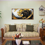 SIXTTART Abstract Black and White Wall Art for Living Room - Gold Modern Wall Art for Office - Framed Canvas Wall Art for Bedroom Size 20" x 40"