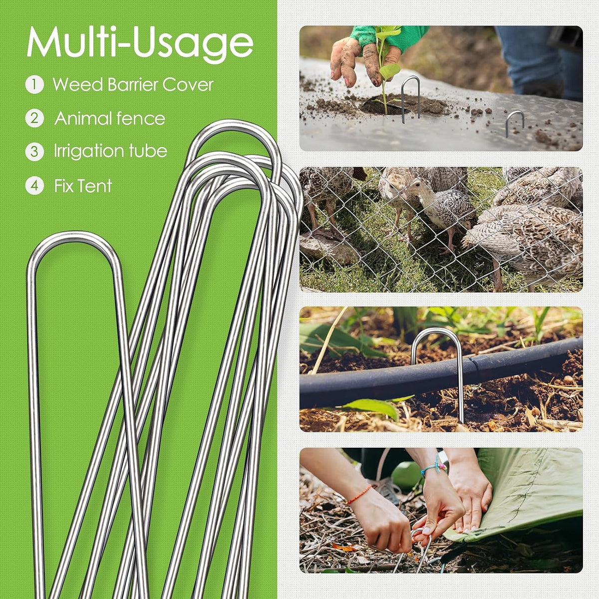 12 Inch Landscape Staples, 50 Pack Galvanized Landscape Stakes Heavy Duty 8 Gauge U-Shaped Garden Stakes, Ground Stakes for Weed Barrier Fabric, Irrigation Tubing, Fence, Outdoor Decorations