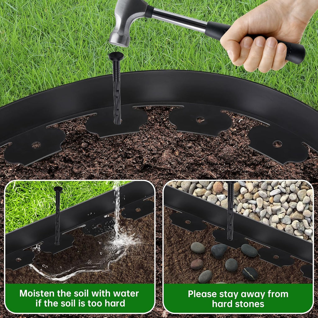 Landscape Edging Border No Dig - 20FT 4IN Tall Garden Edging Border with 20 Stakes, Plastic Garden Fence Lawn Edging Flexible for Landscaping, Flower Beds, Yard, Pathway with Connectors