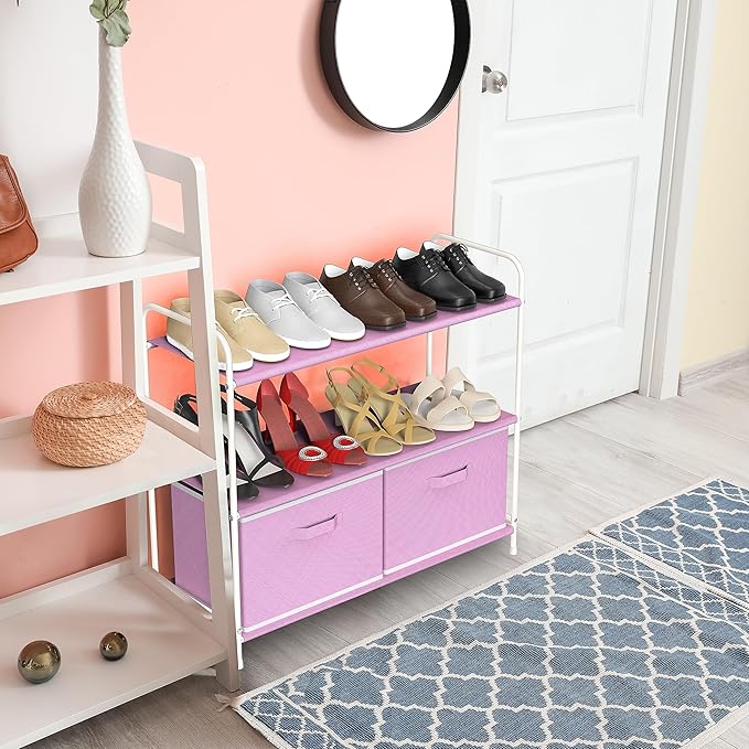 Simple Houseware 3-Tier Closet Storage with 2 Drawers, Pink