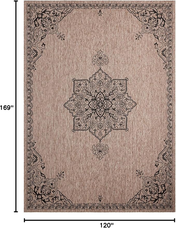 Unique Loom Outdoor Traditional Collection Area Rug - Antique (10' x 14' 1" Rectangle Beige/Black)