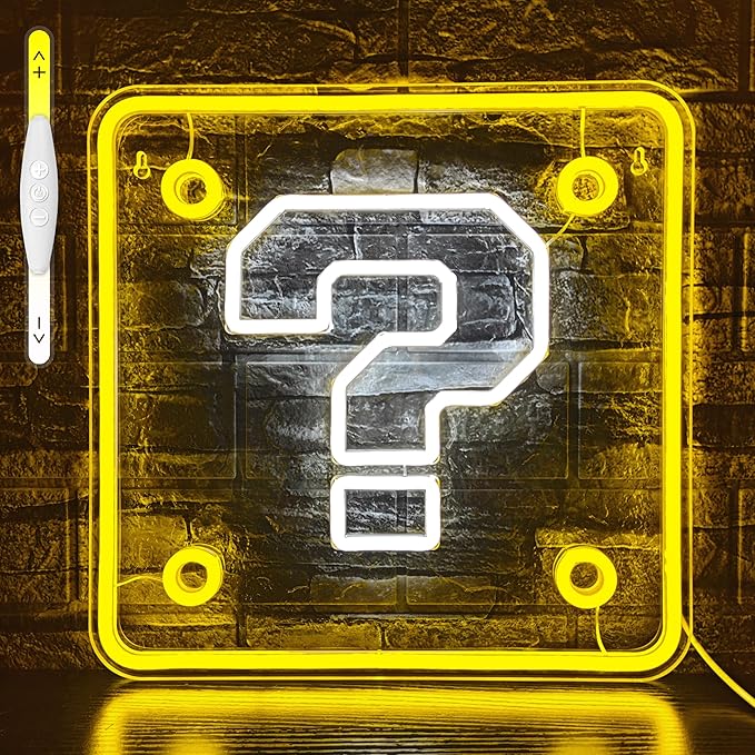Question Block Neon Sign,Question Square Led Mario Neon Light USB Powered Led Night Lights for Game Room Wall Decor,Man Cave,Teen Boy Room Decor,Gamer Gifts for Boys, Kids