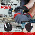 HANDLANDY Mens Work Gloves Touch screen, Synthetic Leather Utility Gloves, Flexible Breathable Fit- Padded Knuckles & Palm (Large)
