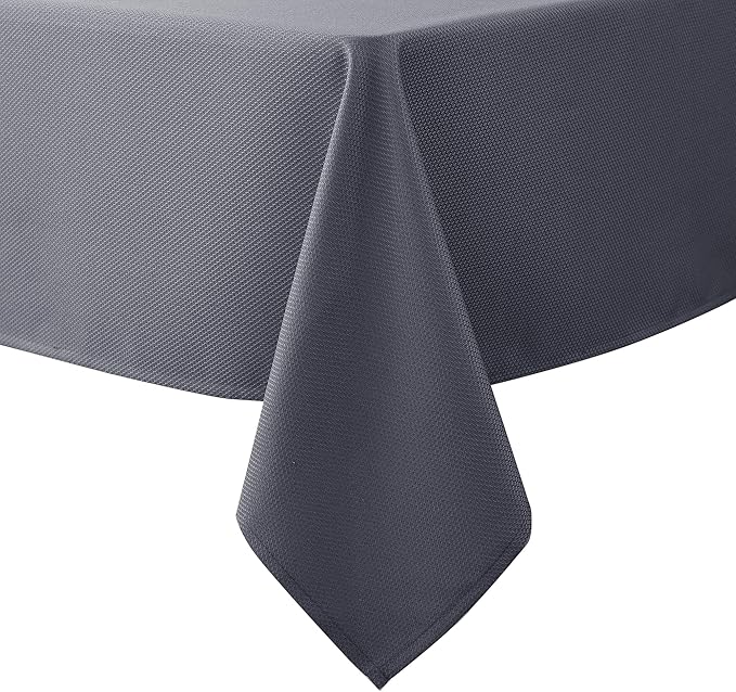 Biscaynebay Textured Fabric Tablecloths 52x70 Inches Rectangular, Dark Grey Water Resistant Tablecloths for Dining, Kitchen, Wedding and Parties etc. Machine Washable