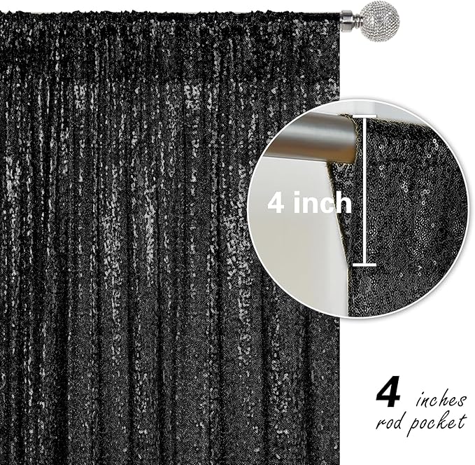 Black Sequin Backdrop Curtain 4 Pieces 2FTx8FT Glitter Photography Backdrop for Party Wedding Birthday Christmas Decorations