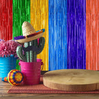 2 Pack Cinco De Mayo Decorations, 3.28 FT x 7.05 FT Fiesta Rainbow Backdrop, Mexican Style Fringe Curtains Tinsel Backdrop Party Streamer, Metallic Taco Party Decorations Mexican Decor