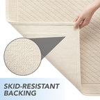 Arkwright 100% Cotton Bathroom Rug - High Absorbent Stylish Textured Woven Design Bath Mat, Slip Resistant Backing for Shower and Bathtub Floor, 20x32 in - Beige