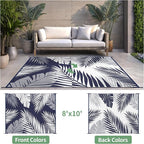 Outdoor Rug 8’x10’ Waterproof for Patio Clearance, Reversible Indoor Outdoor Plastic Straw Camping Rug Carpet, RV Mat, Large Area Rug for Deck, Backyard, Balcony, Porch, Beach, Blue & White