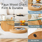 Coffee Tables for Living Room - Round Glass Coffee Table with Wooden Base Mid-Century Modern End Table 3-Tier Round Coffee Table for Living Room, Office, Balcony (42″ Oak)