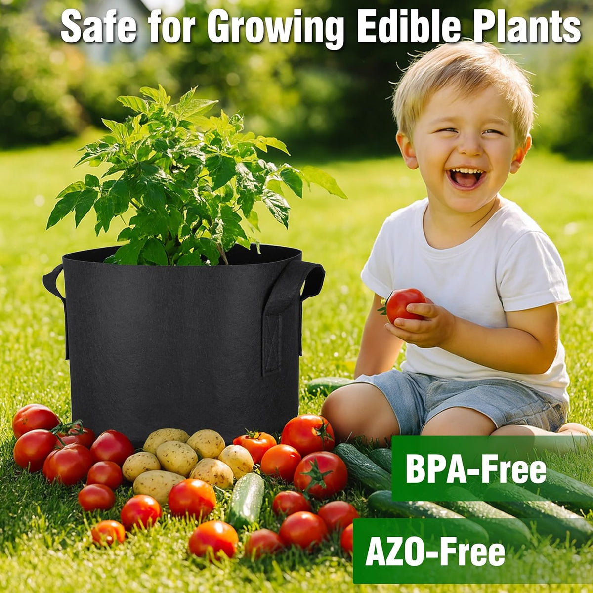 PHYEX 12-Pack 10 Gallon Grow Bags, Heavy Duty Fabric Pots with Handles, Reusable Plant Bags for Vegetable, Herbs & Flowers, BPA-Free, Breathable, Durable