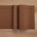 Solino Home Linen Brown Table Runner 108 Inches Long - 100% Pure Linen 14 x 108 Inch Table Runner for Fall, Autumn, Thanksgiving - Classic Hemstitch