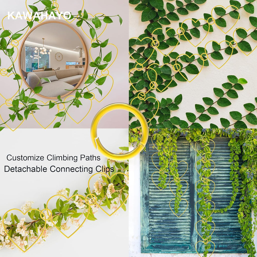 20 Pcs Chain Trellis for Climbing Plants Indoor Outdoor, Plant Trellis, Garden Plant Wall Trellis, Vine Support Houseplant Accessories for Monstera, Pothos, Ivy, Climbing Plants (Gold Heart)