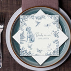 Luxury Personalized Dog Wedding Napkins, Custom Wedding Cocktail Napkins, Blue Floral Cocktail Napkin, Napkin for Pet Lovers, Anniversary, Bridal, Engagement Party, Bridal Shower