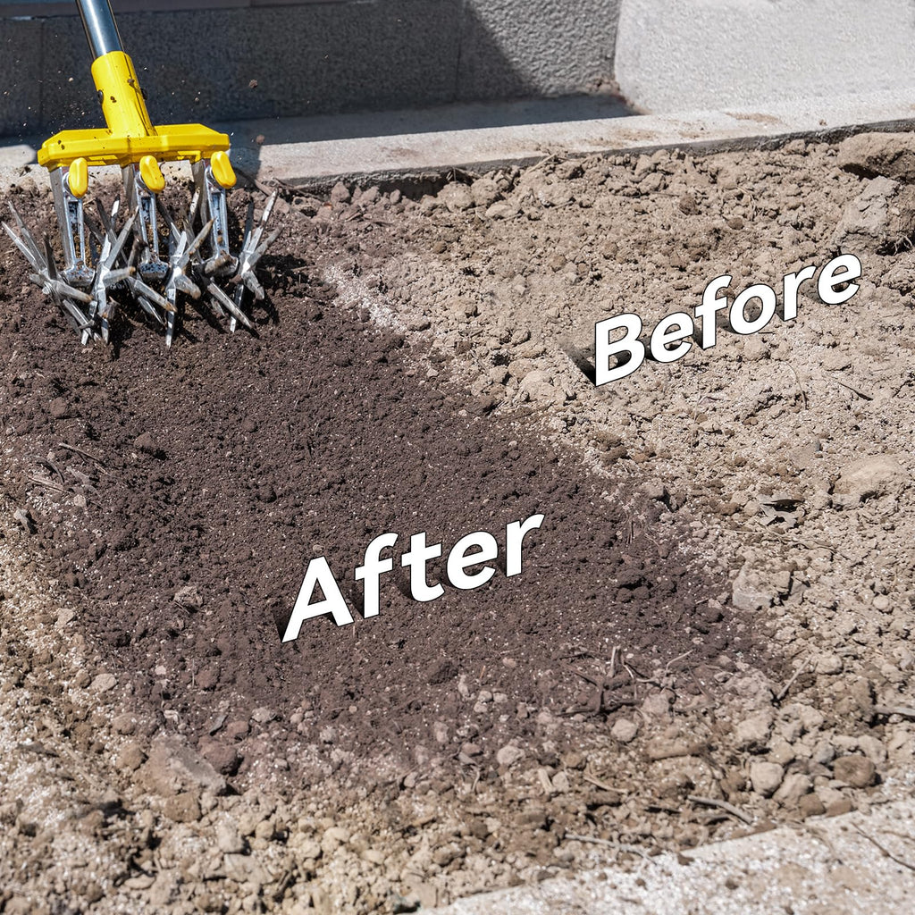 BlumeTrec Rotary Cultivator Garden Tool with Extra-Large Tines, 74-Inch Long Handle Manual Tiller Cultivator, Heavy-Duty Rotary Hand Tiller for Soil Mixing, Reseeding Grass, Gardening, Lawn Care