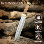 Handmade D2 Steel 18 Inches Large Bowie Knife, Full Tang Fixed Blade With Rosewood Handle and Brass Guard Hunting Knife with Leather Sheath Ideal for Camping, Hiking, Survival