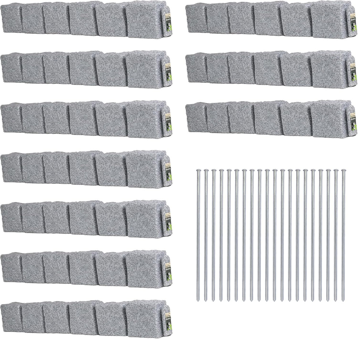 Beuta Landscape Edging | Garden Edging Border | Faux Stone Blocks for Lawn Edging, Flower Beds & Yard Edging – 10 Pack | Each Section Has 6 Blocks 48" L x 4" W x 6.5" H | 20 Spikes | Greystone