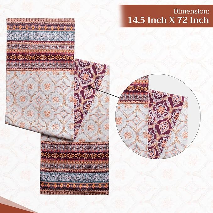 Maison d' Hermine Table Runner 100% Cotton Double Layer Table Runners 72 inches Long for Thanksgiving Christmas Decorations Home Kitchen Dining Party Wedding (Fair Isle, 14.5" x 72")