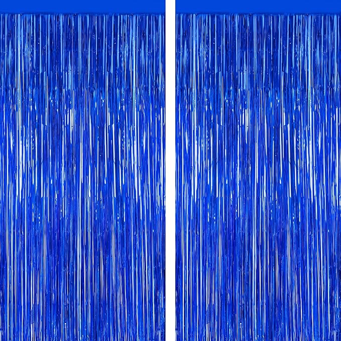 2 PCS Tinsel Backdrop, 3.28 FT x 7.05 FT Dark Blue Backdrop Curtains, Metallic Passover Fringe Curtains Party Streamer, Navy Blue Party Decorations Photo Props