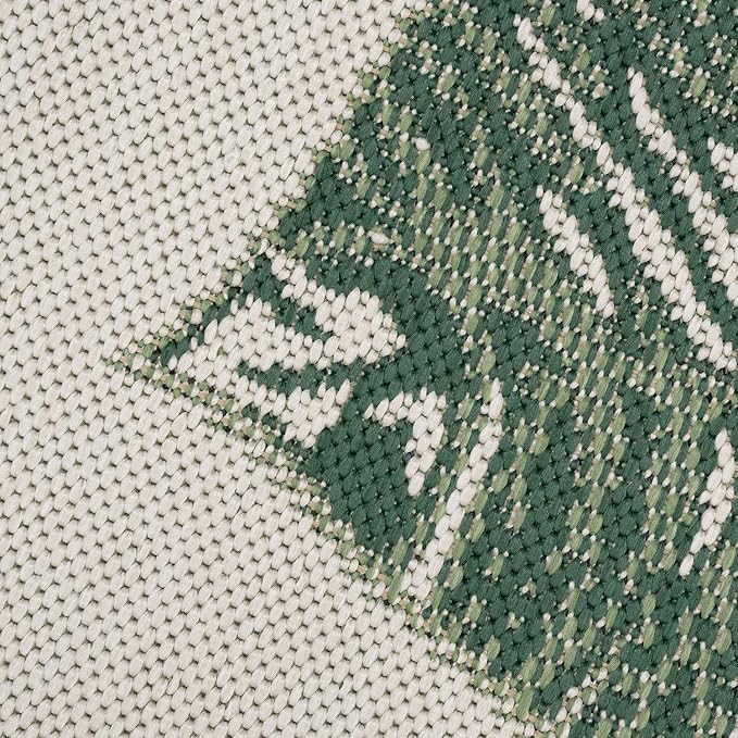 Tropical Outdoor Rug Jungle Leaves Design for Patio in Green Beige, Size: 4'7" x 6'7"