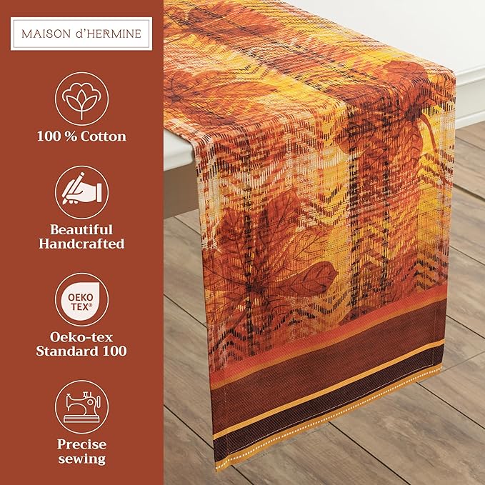 Maison d' Hermine Table Runner 100% Cotton Double Layer Table Runners 72 inches Long for Thanksgiving Christmas Decorations Home Kitchen Dining Party Wedding (Thanksgiving Tartan, 14.5" x 72")