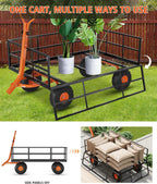 Versatile Garden Cart for Lawn and Yard with Heavy Duty Steel, 1200 Lbs Capacity Mesh Steel Garden Cart Folding Utility Wagon with Removable Side Panels, Long Handle, 10" Tires - Black and Orange