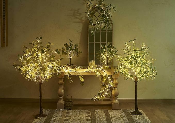 Hairui Lighted Artificial Olive Garland 6FT 96 LED Fairy Lights Battery Operated, Faux Vine Lights with Timer for Spring Christmas Holiday Fireplace Décor