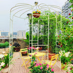 Metal Garden Trellis Arbor Arch Gazebo Birdcage Shape, Off White Pergola Pavilion fpr Climbing Plants Rack French Style Wedding Decoration Lawn