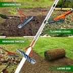 Thatch Rake,14" Wide 21-Tines Sturdy Garden Dethatcher Rake,Heavy Duty Ergonomic Adjustable Stainless Steel Handle;Durable Versatile Head for Removing Dead Grass and Leaves Clippings, Loosening Soil