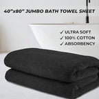 Cotton Paradise 100% Cotton 40x80 Oversized Bath Sheet, Extra Large Turkish Bath Towels for Bathroom, Black Bathsheet