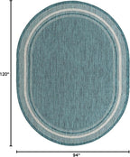 Unique Loom Outdoor Border Collection Area Rug - Soft Border (7' 10" x 10' Oval, Teal/ Ivory)