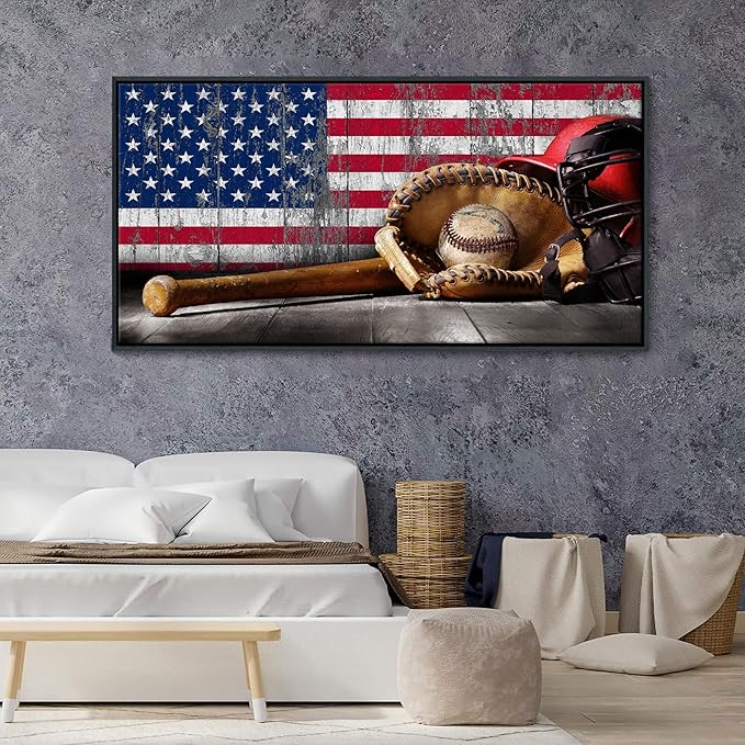 YDYSUNE Large Baseball Wall Art Vintage American Flag Canvas Wall Decor Prints Sports Pictures Paintings for Living Room Office Home Decorations Modern Artwork 29×58IN