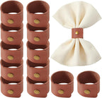 APTWOW Leather Napkin Rings Set of 12 - Fall Thanksgiving Napkin Rings Bulk, Brown Vintage Farmhouse Napkin Holder for Wedding Party Birthday Banquet Table Decor and Daily Use