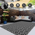 Wallona Outdoor Rugs 9x12 ft Patio Waterproof Clearance Indoor Outdoor Large Carpet for Patio Plastic Straw Reversible Area Rugs Mat for RV, Camping, Balcony, Beach, Picnic, Porch, Brick Black & Grey