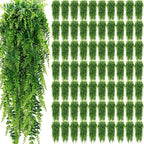 Geosar 110 Pcs Artificial Hanging Plants 32 Inch Hanging Boston Ferns Plastic Fake Plants for Wall Room Garden Wedding Garland Indoor Outdoor Decoration, No Basket