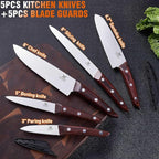 5PCS Professional Kitchen Chef Knife Set with Blade Guards, Wood Handle High Carbon Steel, Sharp for Meat Cutting Home Cooking Gifts for Men Women