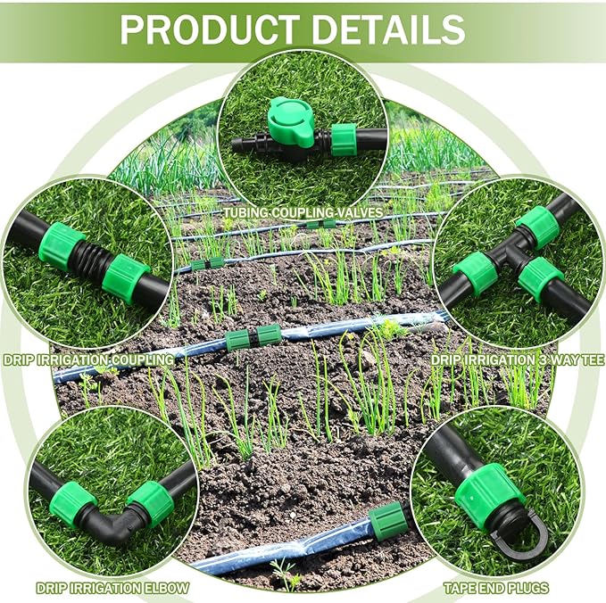 500 ft 5/8 Inch Drip Tape Irrigation Kit Drip Tape 16 Mil 8" Spacing Hose Garden Watering Tubing System Automatic Irrigation Equipment for Plant, Landscape, Yard, Lawn and Farm