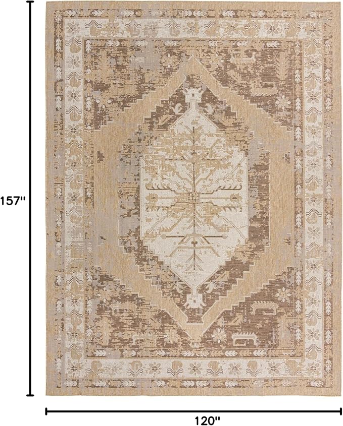 Unique Loom Outdoor Traditional Collection Area Rug - Valeria (10' x 13' 1" Rectangle, Natural/ Ivory)