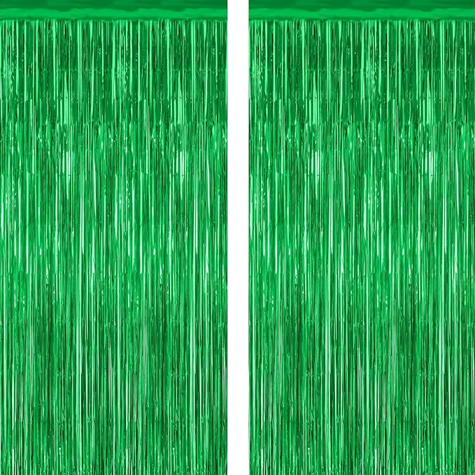 2 Pack Tinsel Backdrop, 3.28 FT x 7.05 FT Green Party Decorations, Metallic Football Backdrop Curtains Tinsel Curtains Streamer Backdrop, Party Supplies Wall Decor for Football Party Birthday