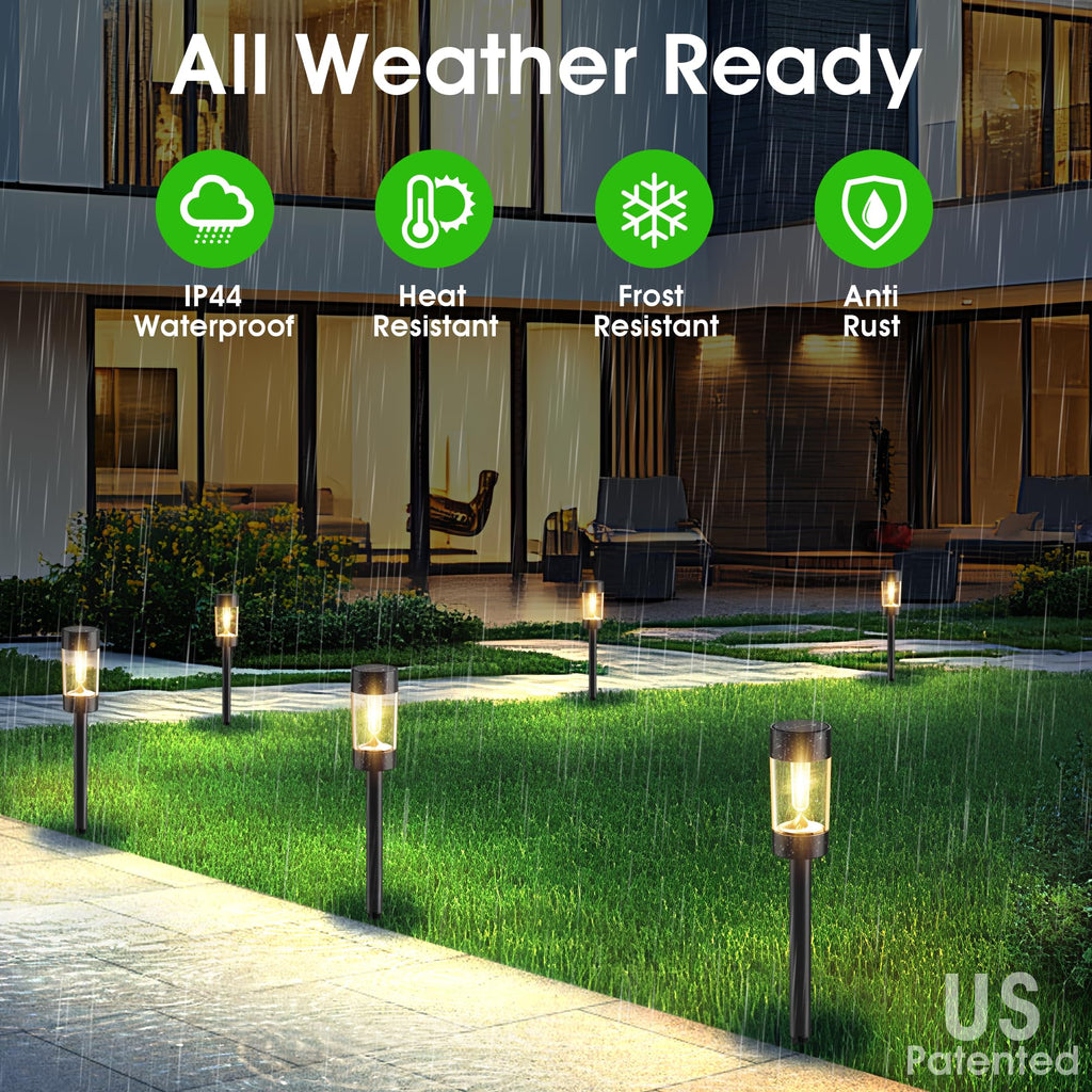 Eyrosa Solar Lights Outdoor, 12 Pack Waterproof Solar Landscape Lighting for Pathway Garden Yard Path Walkway Driveway Lawn Patio Outside Decor, Warm White
