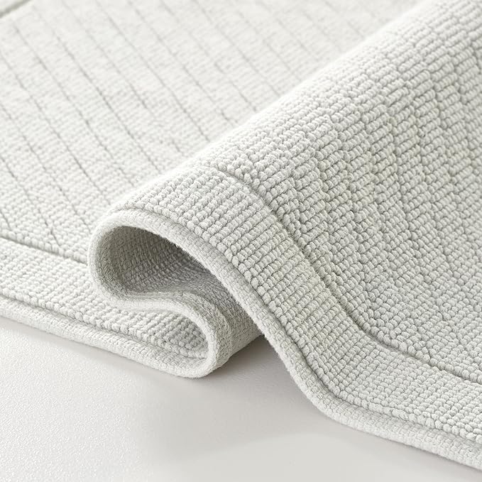 Arkwright 100% Cotton Bathroom Rug - High Absorbent Stylish Textured Woven Design Bath Mat, Slip Resistant Backing for Shower and Bathtub Floor, 17x24 in - Grey
