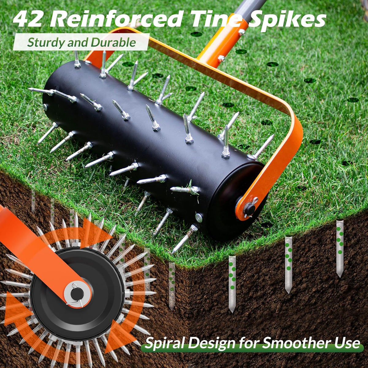 Walensee Rolling Lawn Aerator, Heavy Duty Manual Aerator Tool with 42 Spikes, Lawn Spike Aerator Roller with 71" Adjustable Handle, Soil Penetrator Push Lawn Aeration for Garden Yard Patio