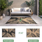 Outdoor Rug 4’x6’ Waterproof for Patio Clearance, Reversible Indoor Outdoor Plastic Straw Camping Rug Carpet, RV Mat, Large Area Rug for Deck, Backyard, Balcony, Porch, Beach, Black & Brown