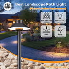 Brass Low Voltage Path Lights - 12V LED Landscaping Pathway Lamp IP65 Waterproof, Wired Walkway Lighting Outdoor, Mushroom-top Black for Lawn Backyard Garden G4 Bulb Not Included (8 Pack)