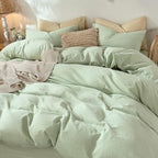 MooMee Bedding Duvet Cover Set 100% Washed Cotton Linen Like Textured Breathable Durable Soft Comfy (Heathered Seaglass Green, Cal King 104"x98")